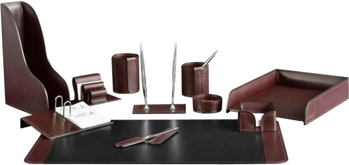 Настольный набор "Lux Full Grain Bologna Brown, 11 предметов с бюваром Extra и календарем