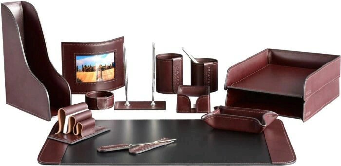 Настольный набор "Lux Full Grain Bologna Brown, 13 предметов с бюваром Extra и вертикальным лотком