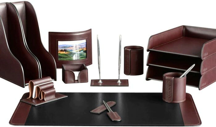 Настольный набор "Lux Full Grain Bologna Brown, 13 предметов с бюваром Extra и фоторамкой