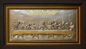 Metal painting "The Last Supper" with gilding