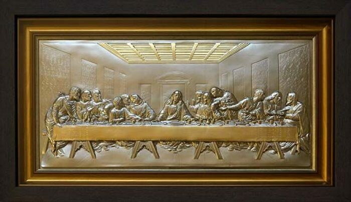 Metal painting "The Last Supper" with gilding