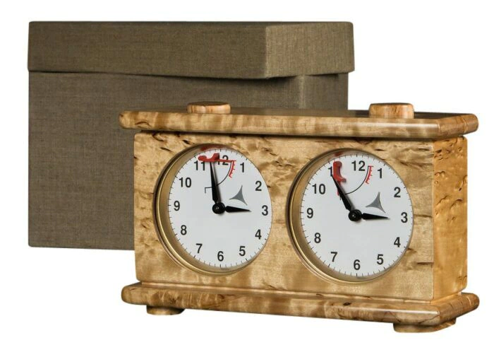 Chess clock made of Karelian birch