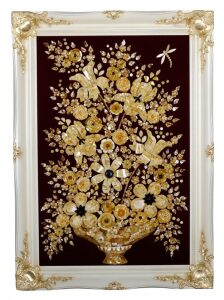 Decorative amber panel "Flower vase" in a white frame