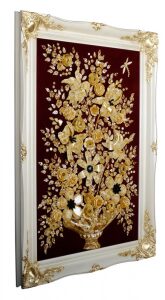 Decorative amber panel "Flower vase" in a white frame