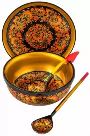 A set for fish soup (25 items) of Khokhloma