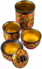 A set for fish soup (25 items) of Khokhloma