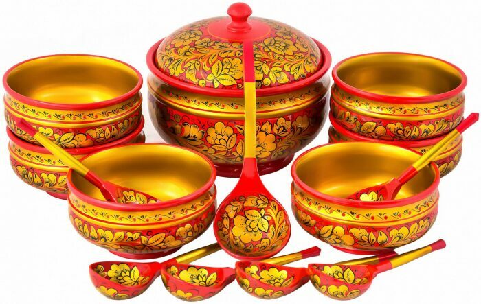 A set for dumplings (14 items) of Khokhloma