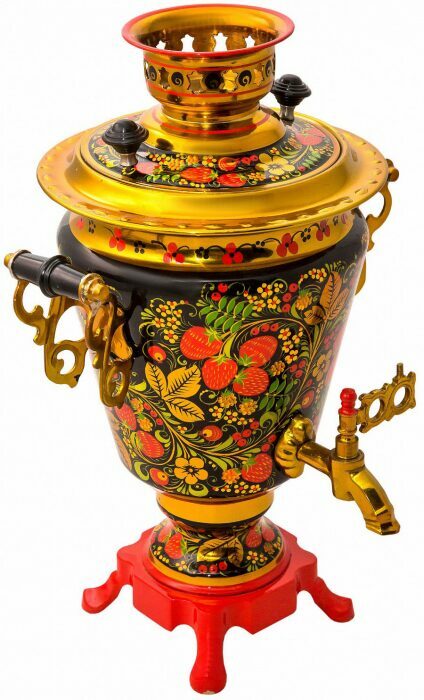 Самовар с росписью "Клубника" (хохлома)