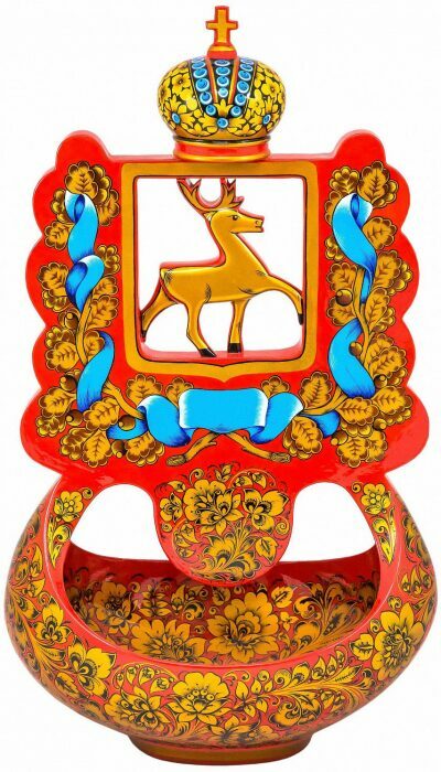 Bucket clock with the coat of arms of Nizhny Novgorod Khokhloma