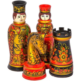 Chess with the painting "Kudrin" by Khokhloma