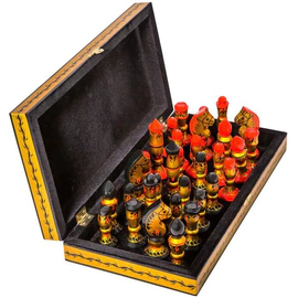 Chess with the painting "Grass" by Khokhloma