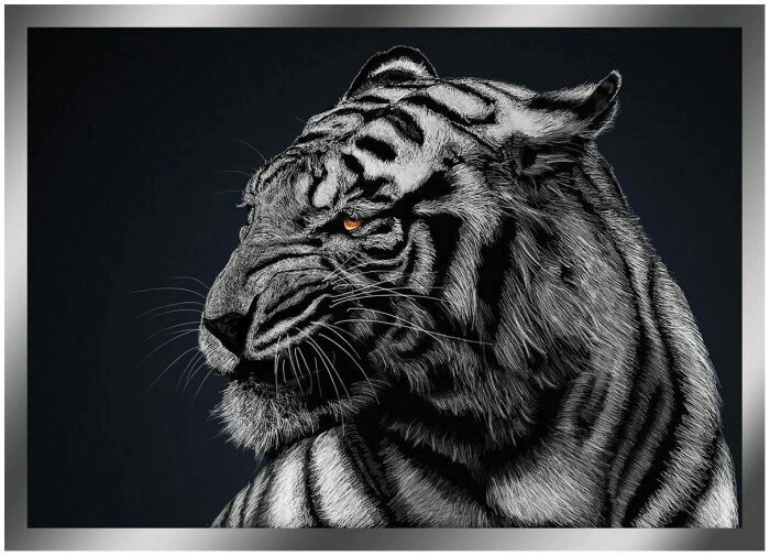 The painting "The Tiger's Grin" on a mirror base
