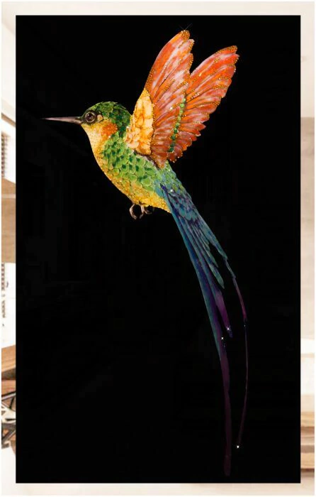 Painting "Hummingbird" on the mirror (Swarovski)