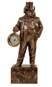 The author's miniature made of bronze "Bull with a clock" with a clock