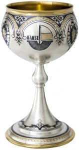 Silver cup with logo