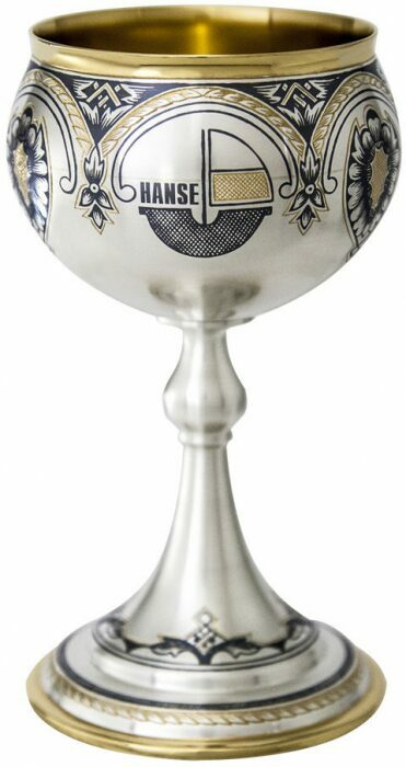 Silver cup with logo