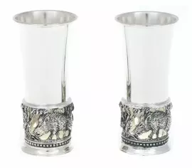 Посеребренный набор стопок "Кабаны" с чернением, на 2 персоны