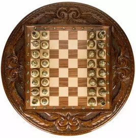 Шахматный стол из бука "Вокруг света" резной