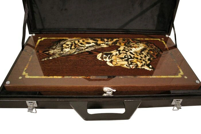 Backgammon made of precious wood and amber "Leopard"