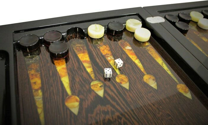 Backgammon made of precious wood and amber "Leopard"