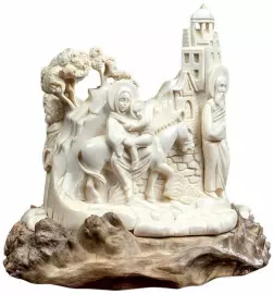 Mammoth tusk sculpture "Journey of the Virgin"