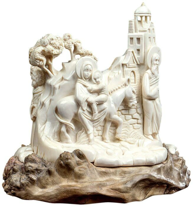 Mammoth tusk sculpture "Journey of the Virgin"