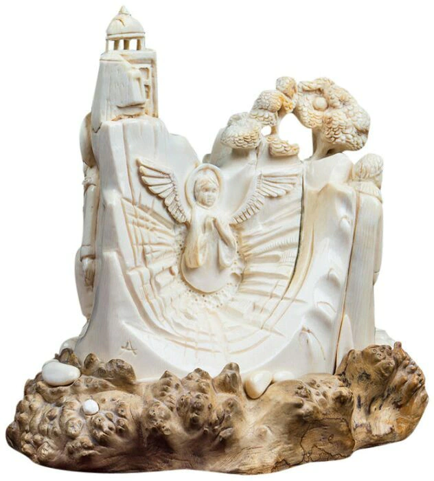 Mammoth tusk sculpture "Journey of the Virgin"