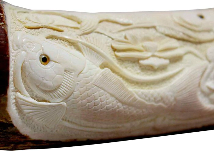 Mammoth tusk composition "Guardians of the Lotus"
