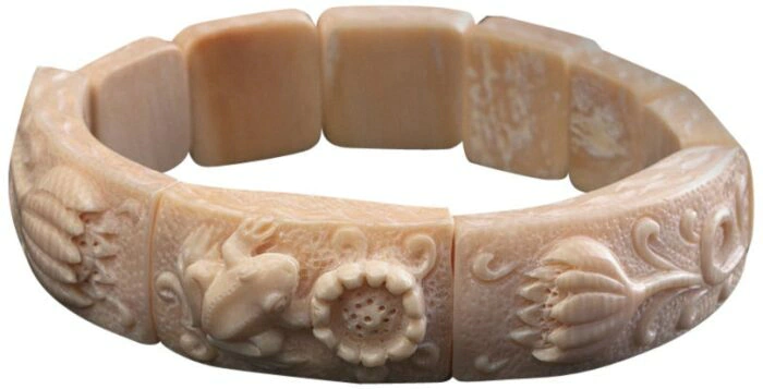 Mammoth tusk bracelet "Frog and Lotus"