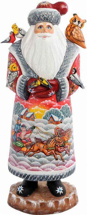 Carved statuette "Santa Claus with birds"