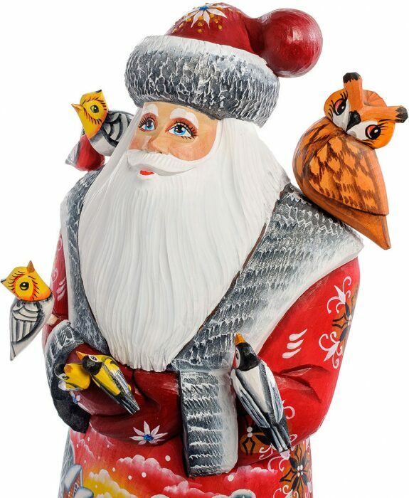 Carved statuette "Santa Claus with birds"