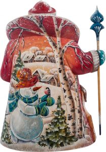 Carved statuette "Santa Claus with a deer" (with a boy)