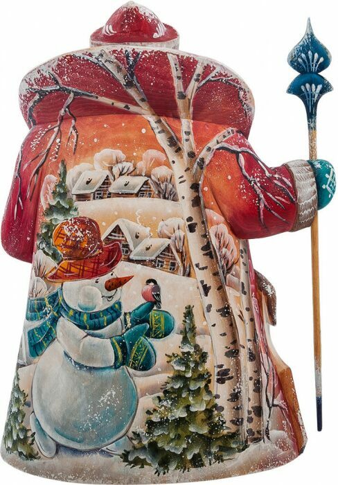 Carved statuette "Santa Claus with a deer" (with a boy)