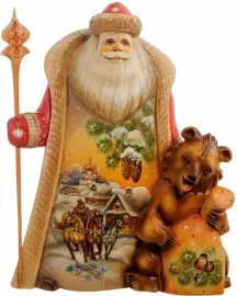 Резная статуэтка "Дед Мороз с медведем"