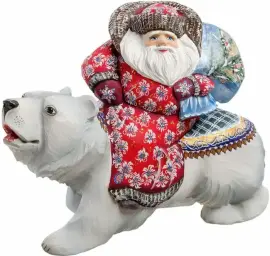 Резная статуэтка "Дед Мороз на медведе"