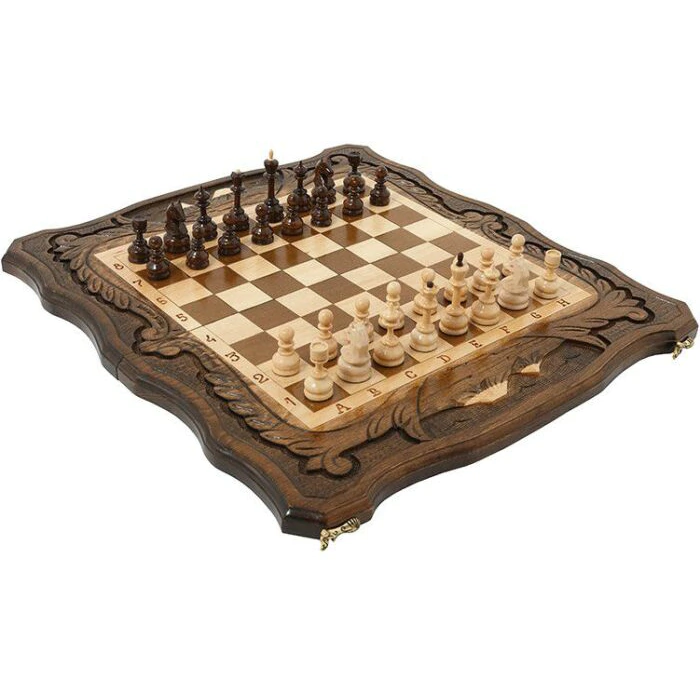 Carved chess, backgammon and checkers from beech "Mountain peaks" medium