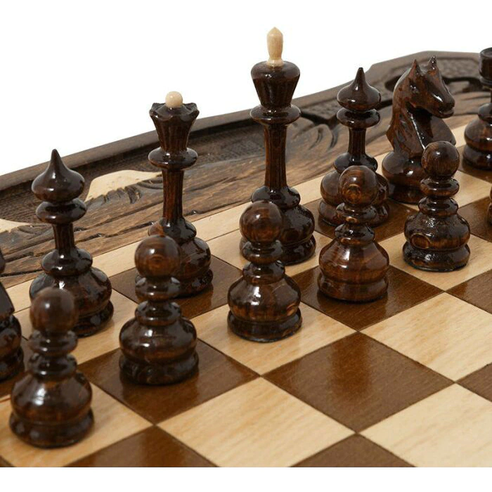 Carved chess, backgammon and checkers from beech "Mountain peaks" medium