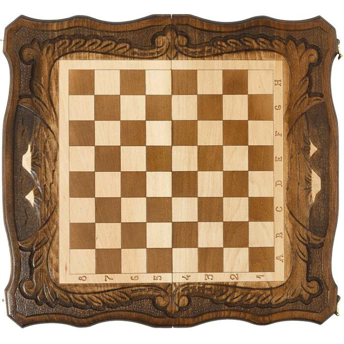 Carved chess, backgammon and checkers from beech "Mountain peaks" medium