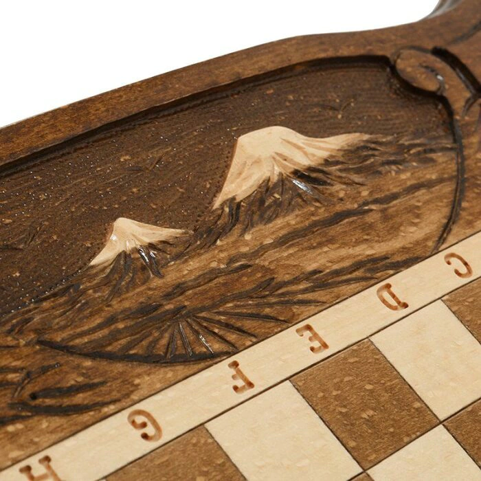Carved chess, backgammon and checkers from beech "Mountain peaks" small