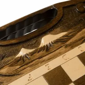 Игровой набор резной "Горные вершины" малый (шахматы, нарды и шашки) с ручкой Игровой набор резной "Горные вершины" малый (шахматы, нарды и шашки) с ручкой