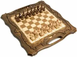 Резные шахматы, нарды и шашки из бука "Горные вершины" средние, с ручкой Резные шахматы, нарды и шашки из бука "Горные вершины" средние, с ручкой