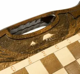 Резные шахматы, нарды и шашки из бука "Горные вершины" средние, с ручкой Резные шахматы, нарды и шашки из бука "Горные вершины" средние, с ручкой