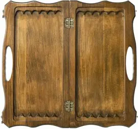 Резные шахматы, нарды и шашки из бука "Горные вершины" средние, с ручкой Резные шахматы, нарды и шашки из бука "Горные вершины" средние, с ручкой