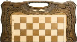 Резные шахматы, нарды и шашки из бука "Горные вершины" средние, с ручкой Резные шахматы, нарды и шашки из бука "Горные вершины" средние, с ручкой