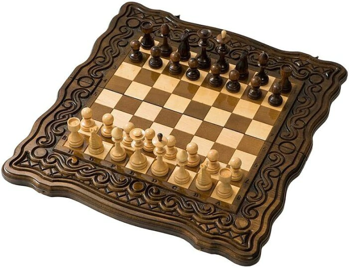 Carved "Wave" game set (chess and backgammon)