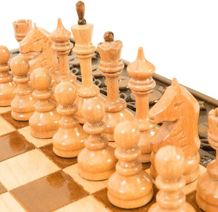 Carved "Grenadine" game set (chess, backgammon and checkers)