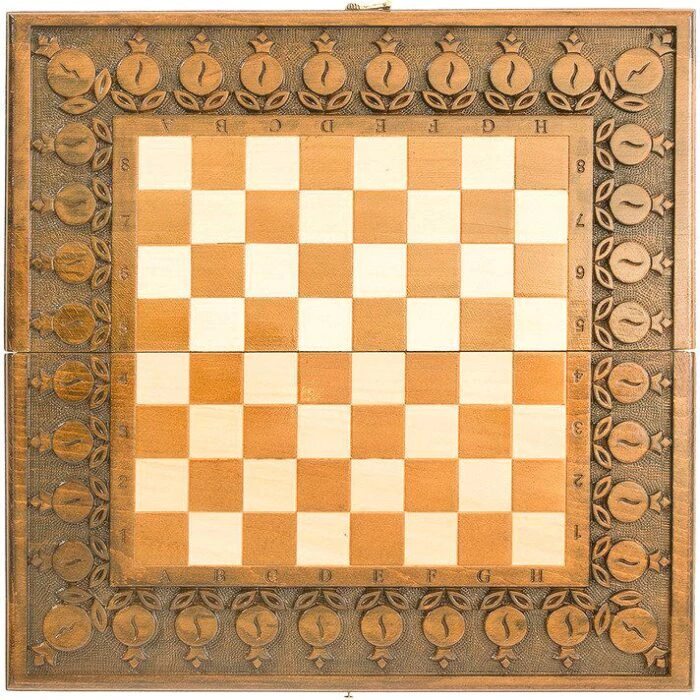 Carved "Grenadine" game set (chess, backgammon and checkers)