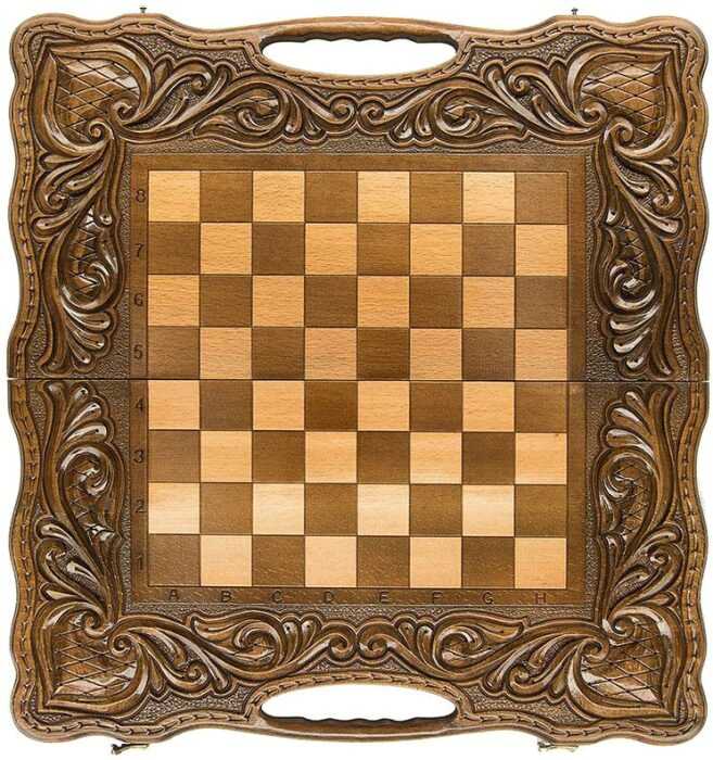 Carved chess, backgammon and checkers made of beech "Allure"
