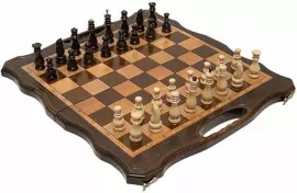 Резные шахматы, нарды и шашки из бука "Модерн" с ручкой