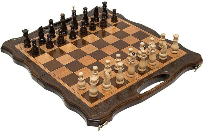 Carved chess, backgammon and checkers made of beech "Modern" with a handle